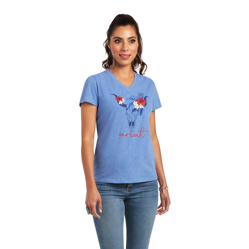 Ariat T-Shirts Damen - Real Tropic Steerhead Blau ( WMPTU-5084 )